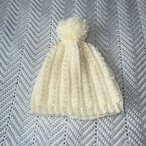 Cozy hand crocheted cream beanie with pom pom - new